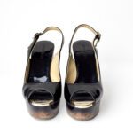 Jimmy Choo Black Patent Leather Prova Cork Wedge Slingback Sandals Size 37.5 - Image 5