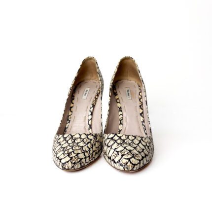 Miu Miu Black and White Printed Leather Pointed Pumps Size 37.5