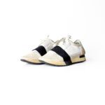 Balenciaga Off White Leather and Mesh Race Runner Sneakers