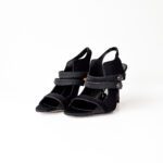 Carolina Herrera Black Leather Trim Multistrap Slingback Sandals