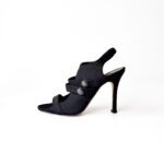 Carolina Herrera Black Leather Trim Multistrap Slingback Sandals - Image 2