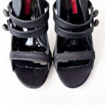 Carolina Herrera Black Leather Trim Multistrap Slingback Sandals - Image 6