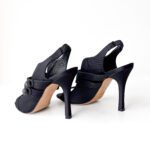 Carolina Herrera Black Leather Trim Multistrap Slingback Sandals - Image 3