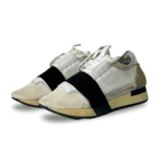 Balenciaga Off White Leather and Mesh Race Runner Sneakers