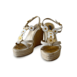 Louis Vuitton Beige Canvas Medallion Leather Detail Espadrille Wedge (Size 38) - Image 2