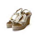Louis Vuitton Beige Canvas Medallion Leather Detail Espadrille Wedge (Size 38)