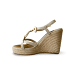 Louis Vuitton Beige Canvas Medallion Leather Detail Espadrille Wedge (Size 38) - Image 4