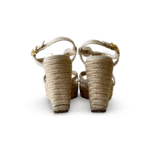 Louis Vuitton Beige Canvas Medallion Leather Detail Espadrille Wedge (Size 38) - Image 6