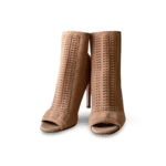 Gianvito Rossi Beige Knit Fabric Open Toe Ankle Boots (Size 37.5) - Image 2