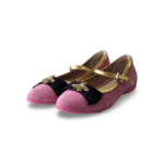 Gucci Pink Leather Girl's Shoes with Black Bow and Bee Logo (Size 31)