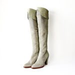 Chloe Light Green/Brown Suede and Leather Knee Length Boots Size 37.5