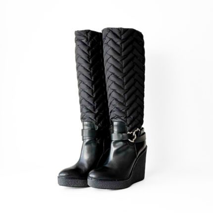 Moncler Black Quilted Down-filled Cernobbio Knee Length Boots Size 38