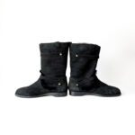 Jimmy Choo Black Suede Leather Biker Boots with Gold Buckles and Shearling Lining Size 38.5 - Image 4