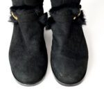 Jimmy Choo Black Suede Leather Biker Boots with Gold Buckles and Shearling Lining Size 38.5 - Image 7