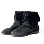 Jimmy Choo Black Suede Leather Biker Boots with Gold Buckles and Shearling Lining Size 38.5 - Image 5