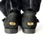 Jimmy Choo Black Suede Leather Biker Boots with Gold Buckles and Shearling Lining Size 38.5 - Image 6