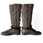 Jimmy Choo Brown Leather Knee Length Boots with Gold Buckles and Shearling Lining Size 38.5 - Image 4