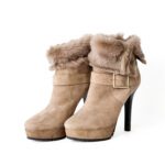 Jimmy Choo Beige Suede Shearling Dylan Boots Size 39.5 - Image 3