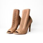 Gianvito Rossi Beige Knit Fabric Open Toe Ankle Boots (Size 37.5)