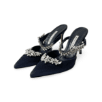 Manolo Blahnik Navy Lurum 90 Crystal-Embellished Satin Mules, Size 39