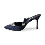 Manolo Blahnik Navy Lurum 90 Crystal-Embellished Satin Mules, Size 39 - Image 3