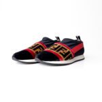 Fendi Tri-Color Stretch Nylon, Mesh, and Zucca Print Velvet Runaway Slip-On Sneakers