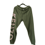 Pre-Loved Kenzo Dark Green Logo Print Jersey Jogging Pants - Size S