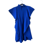 Pre-Loved Gucci Blue 100% Silk Midi Dress with Ruffle Sleeves - Size 48 - Image 2
