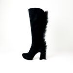Saint Laurent Black Suede Fur Trim Palais Mohawk Leather Knee-High Heeled Boots - Size 38 - Image 2