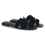 Hermès Oran Sandal Noir / Vert Mousse