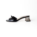 Miu Miu Black Patent Leather Bow Crystal Embellished Open Toe Sandals Size 37 - Image 2