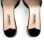 Miu Miu Black Patent Leather Bow Crystal Embellished Open Toe Sandals Size 37 - Image 5