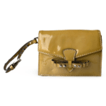 Valentino Garavani Rockstud Patent Leather Clutch Bag Camel Beige