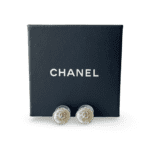 Chanel CC Cream & Silver Camellia Earrings