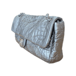 Chanel Silver Patent Vinyl Graphic Edge Classic Flap Bag - Image 3