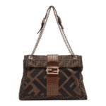 Fendi Tobacco Zucca Canvas and Leather Maxi Baguette Shoulder Bag
