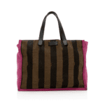 Fendi Fuchsia and Tobacco Pequin Stripe Canvas Bag