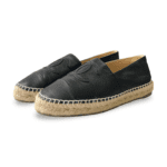 Chanel Black Leather CC Cap Toe Espadrille Flats Size 37