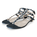 Valentino Black Leather Rockstud Ankle Strap Flat Sandals Size 37.5