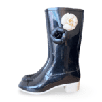Chanel Black Rubber Camellia Flower Two-Toned Rain Boots Size 39 - Image 3