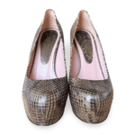 Gucci Hidden Two-Tone Snakeskin Green Platform Round Toe High Heel Pumps Size 38.5 - Image 2