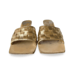 Bottega Veneta Metallic Gold Intrecciato Leather Stretch Square Toe Slide Sandals – Size 38  - Image 2