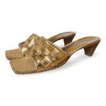 Bottega Veneta Metallic Gold Intrecciato Leather Stretch Square Toe Slide Sandals – Size 38 