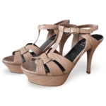 Saint Laurent Tribute Platform Sandals in Dark Beige Lizard-Embossed Leather – Size 36.5