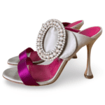 Manolo Blahnik Grey/Purple Satin Fibiona Crystal Embellished Open Toe Sandals – Size 38.5 - Image 2