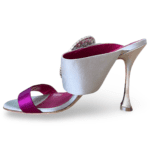 Manolo Blahnik Grey/Purple Satin Fibiona Crystal Embellished Open Toe Sandals – Size 38.5 - Image 4