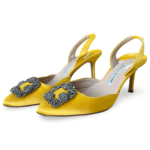 Manolo Blahnik Hangisli FMC Byel Satin Almond Toe Crystal Slingback Pumps – Size 38.5