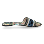 Dior Dway Slides – Multicolor Floral Base with Blue Embroidered Canvas, Size 38.5 - Image 4