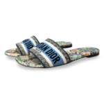Dior Dway Slides – Multicolor Floral Base with Blue Embroidered Canvas, Size 38.5