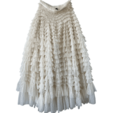 Needle & Thread Hattie Ruffle Maxi Skirt in Champagne – Size 38 (US 6)